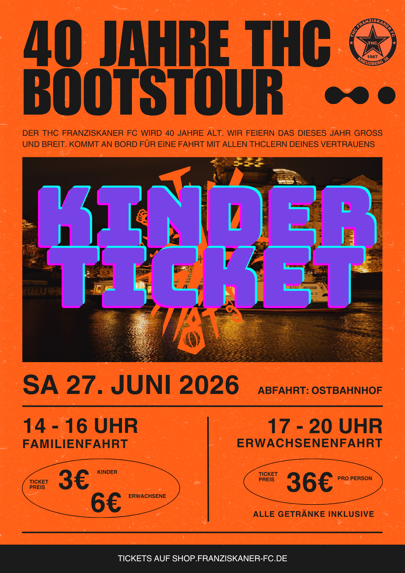 Ticket - 40 Jahre THC Bootstour - 14h - Familienfahrt - Kinderticket